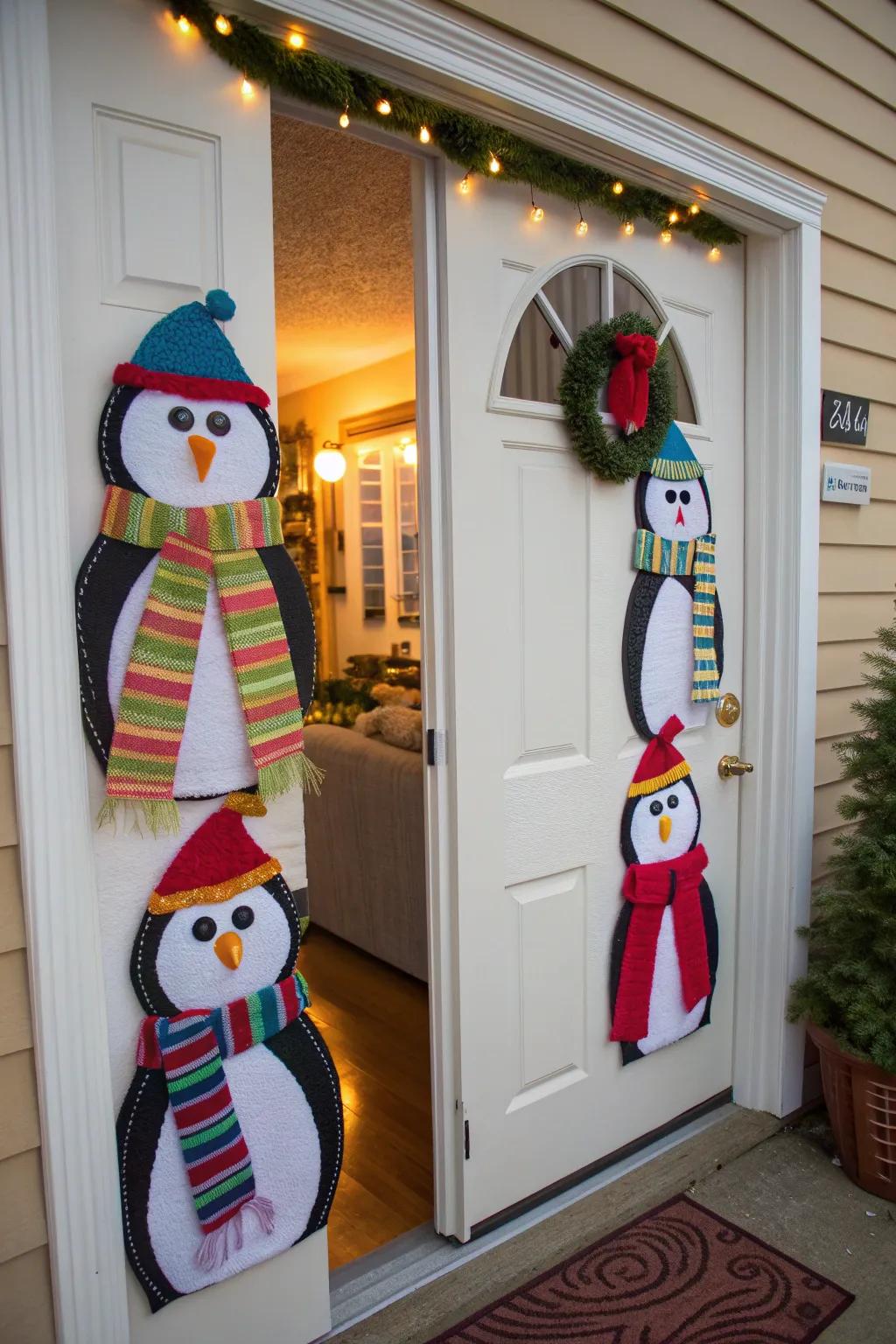 Adorable felt penguin pals ready to welcome guests with warmth.