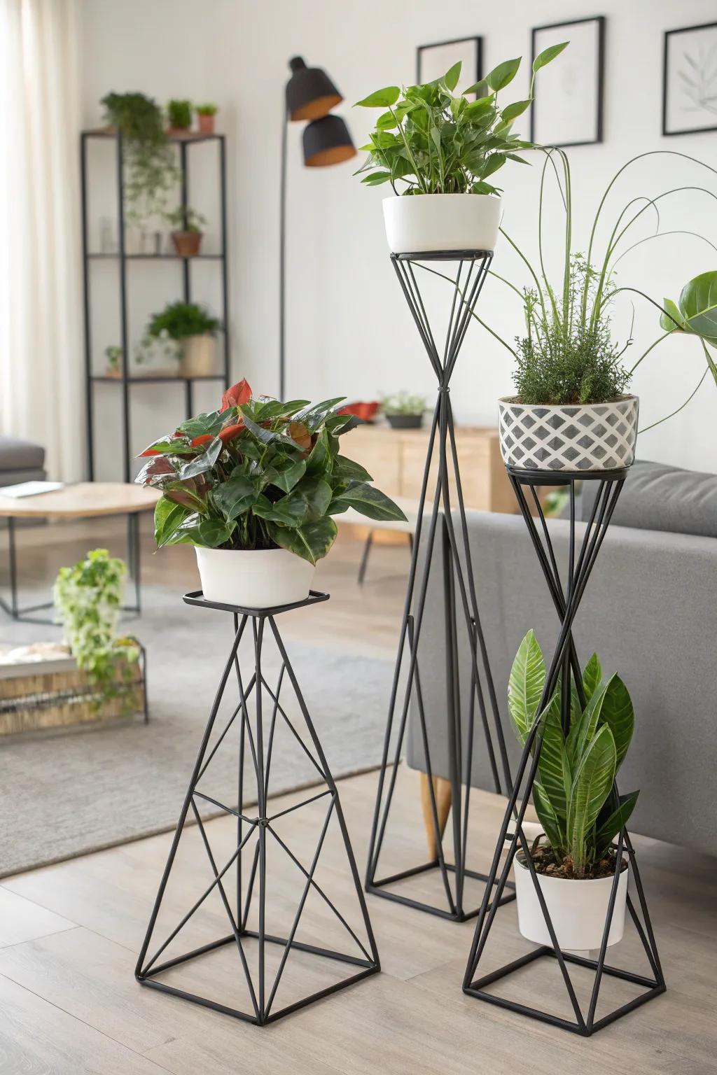 Geometric stands add a modern touch to your plant collection.