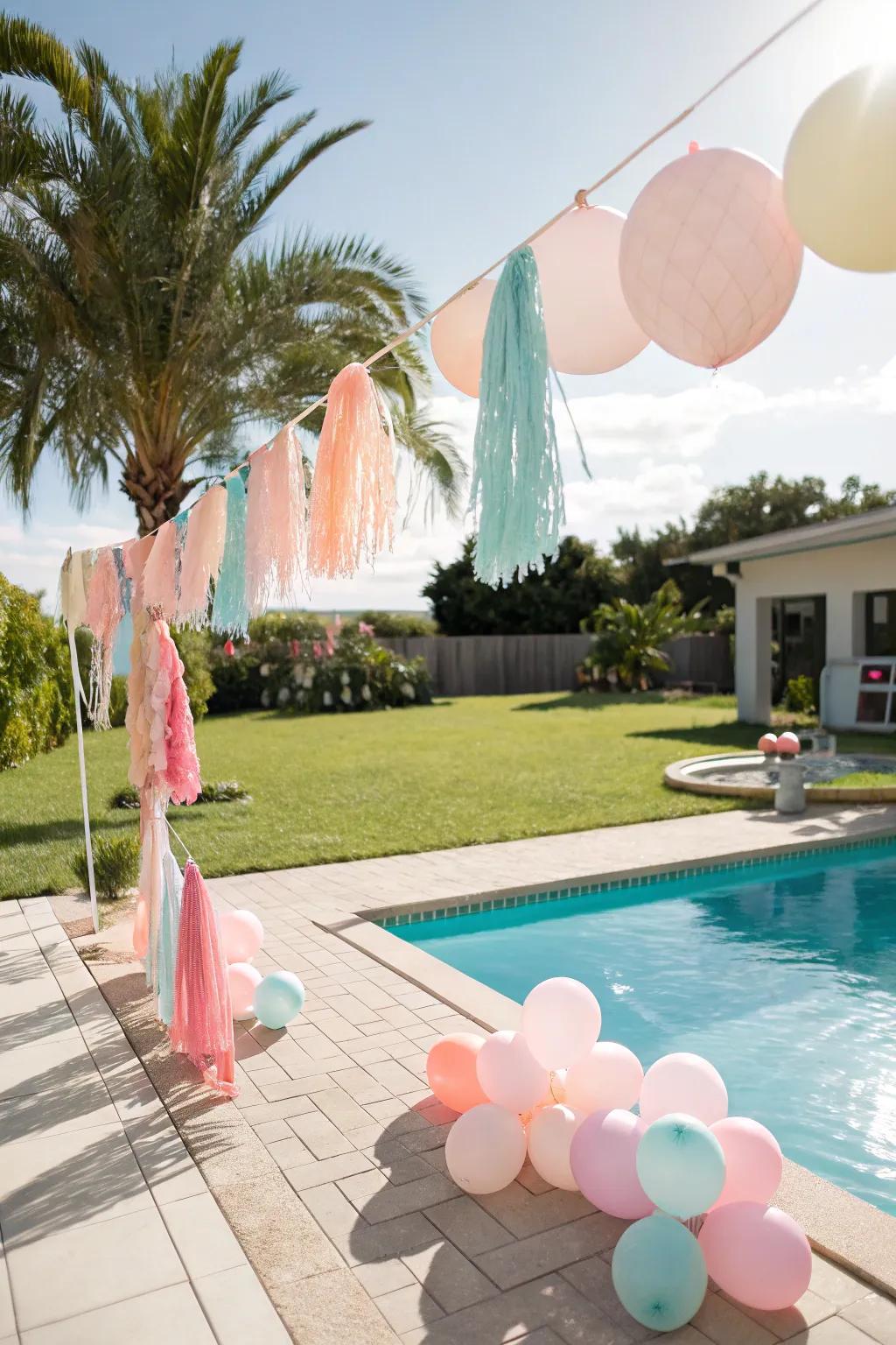 Add a pop of color with pastel balloons and streamers for a festive atmosphere.