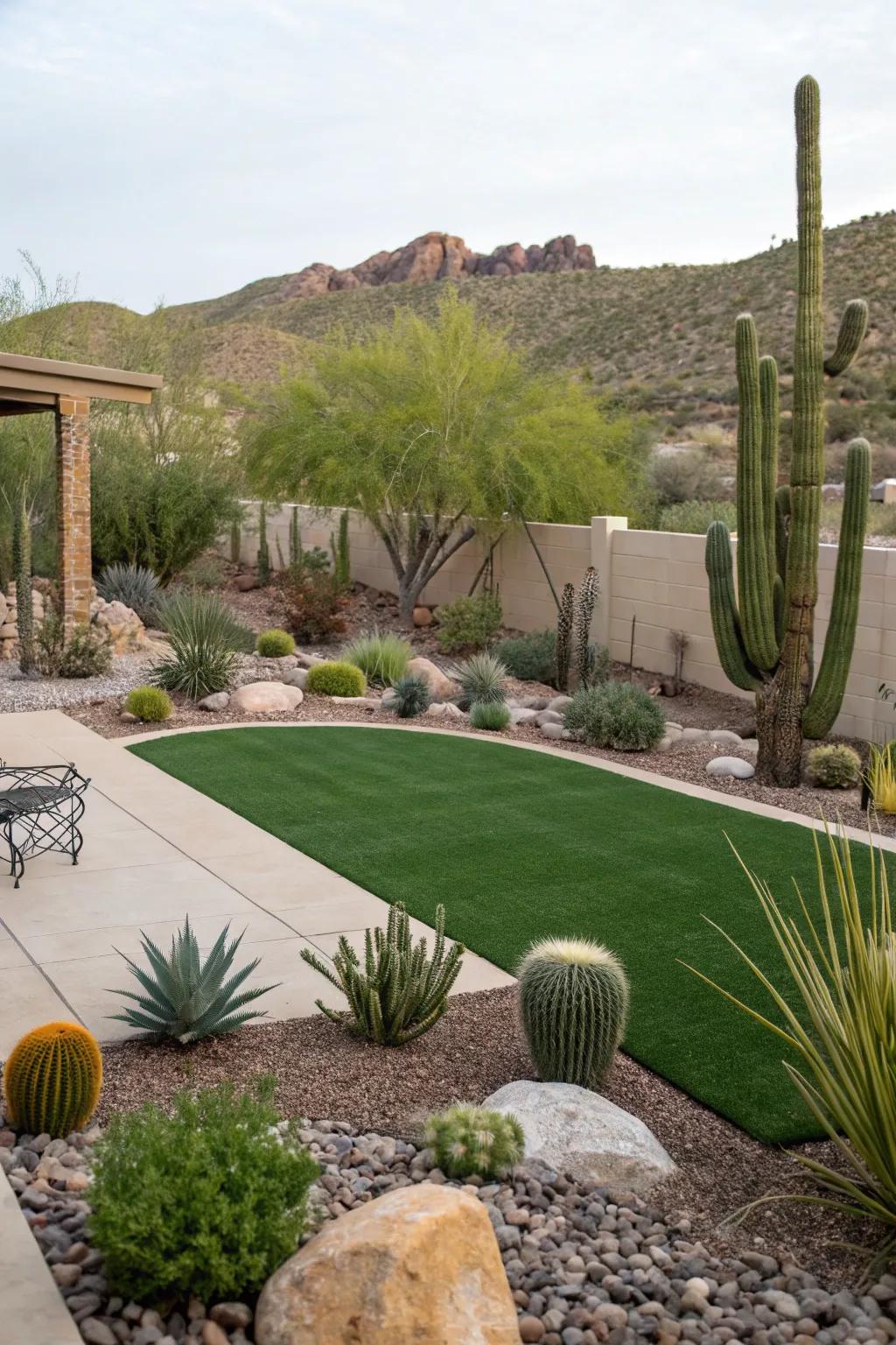 Enjoy a green oasis with low-maintenance artificial turf.