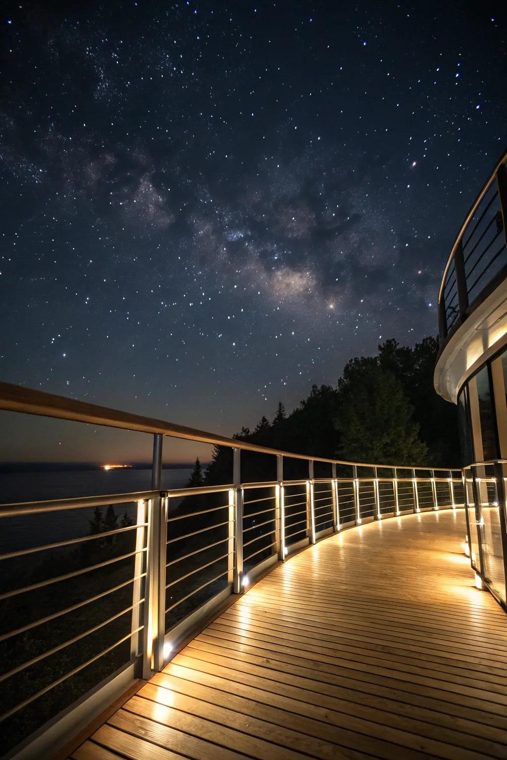 LED-lit railings add a warm glow to evening deck gatherings.