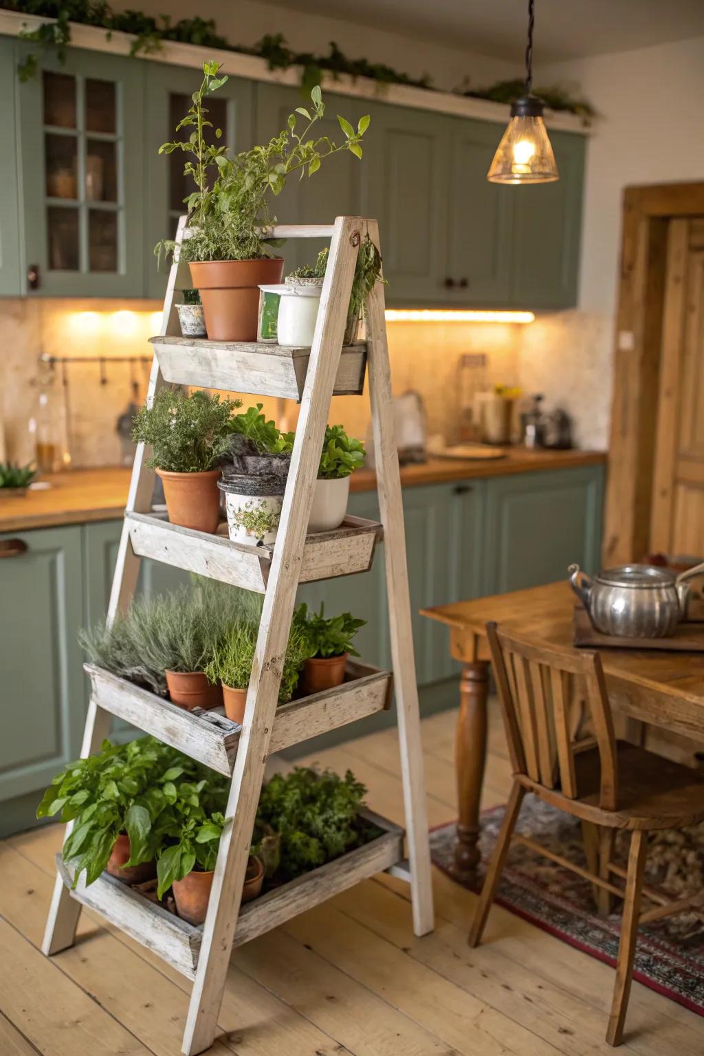 Repurposed furniture brings creativity to your herb garden.