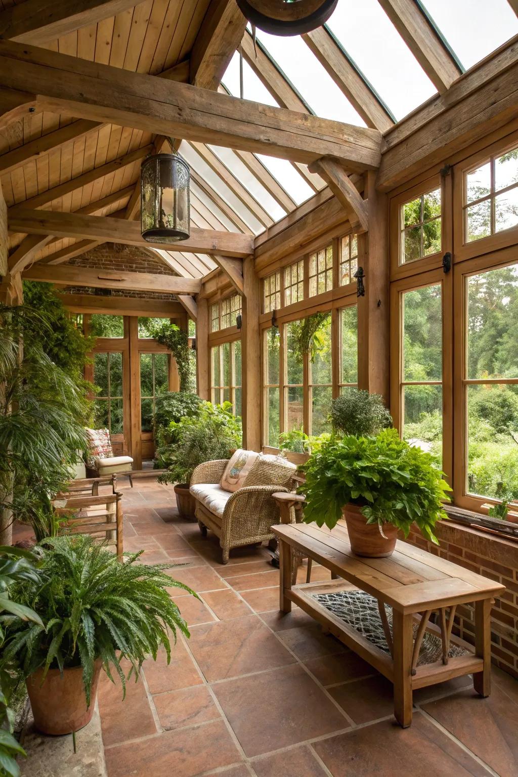 A warm and inviting rustic farmhouse orangery.