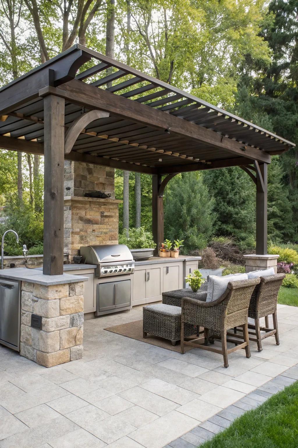 Stay cool and dry with a charming pergola over your kitchen.