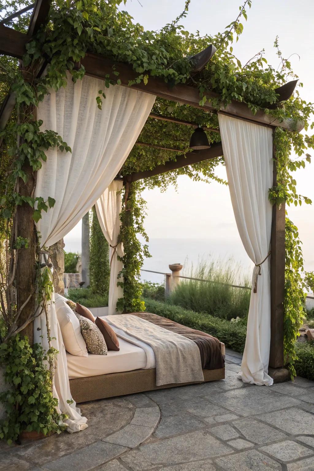 Create a cozy outdoor bedroom under a stylish pergola.