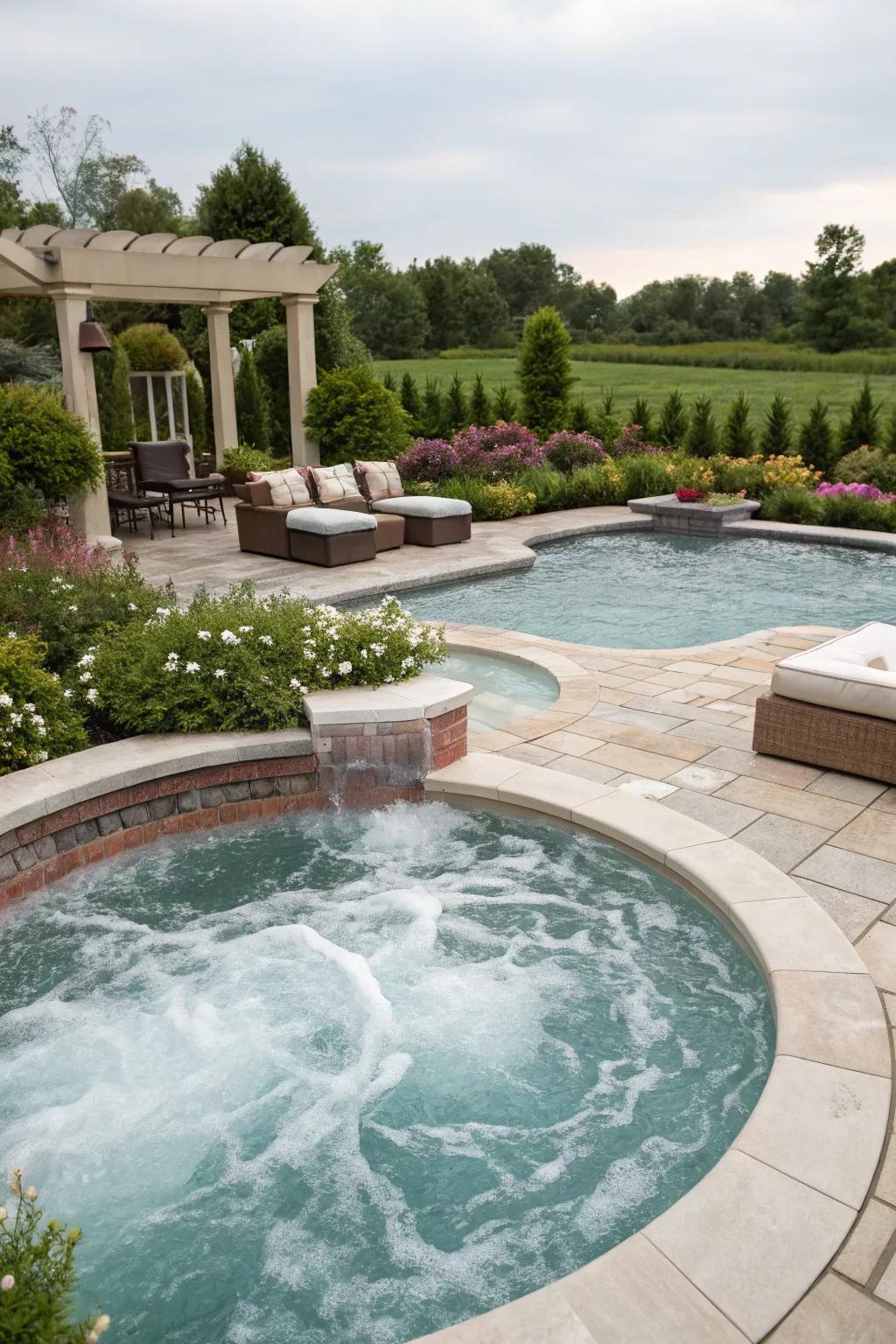 Relax and rejuvenate with a built-in spa in your pool.