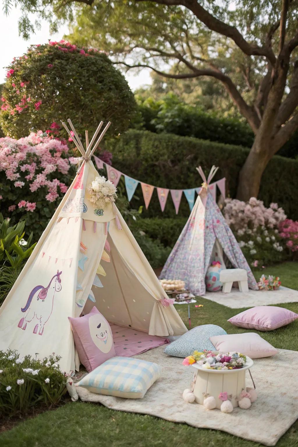 Cozy tents or teepees provide a magical hideaway for kids.