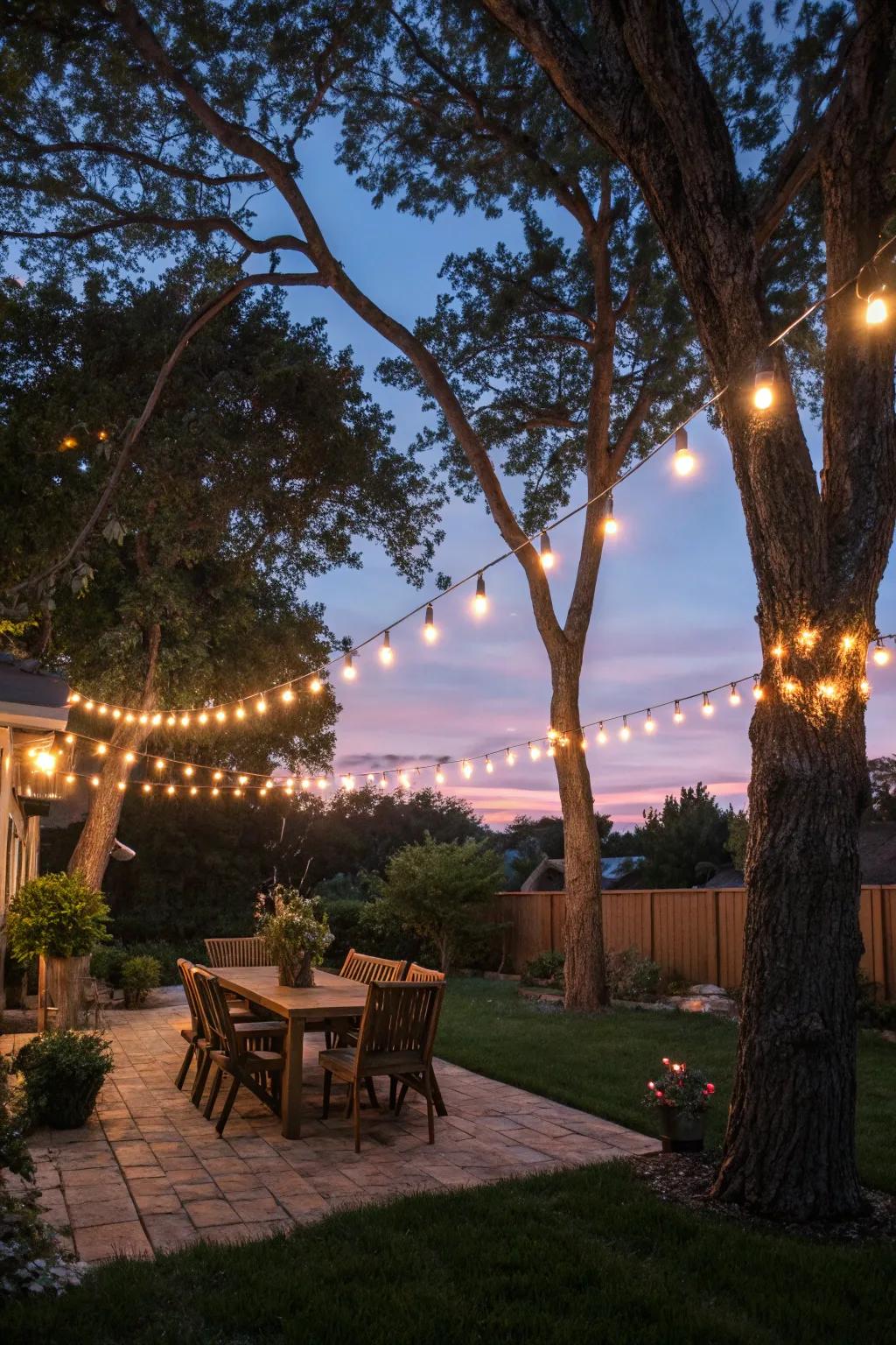 String lights add a touch of enchantment to any summer evening.