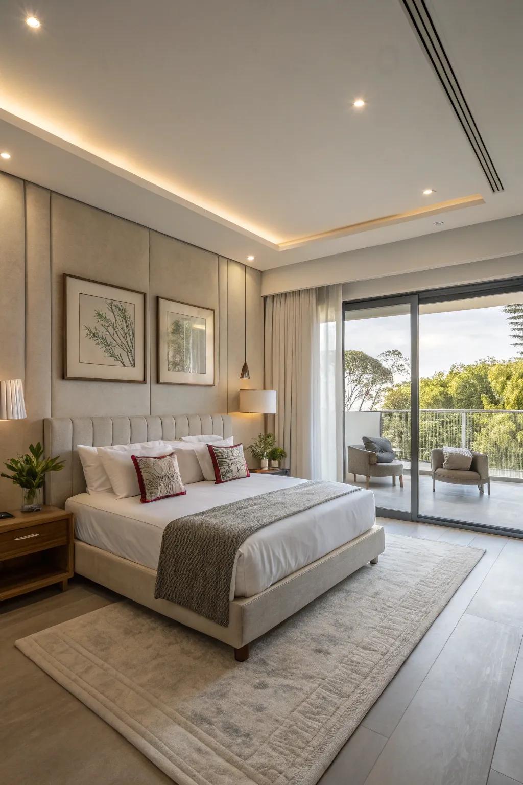 Streamlined furnishings offer a sleek and modern feel.