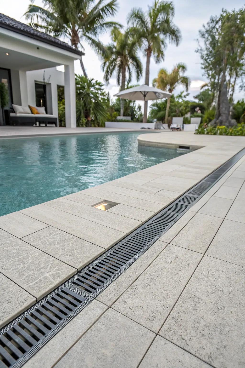 Ensure safety with vented drainage tiles by the pool.