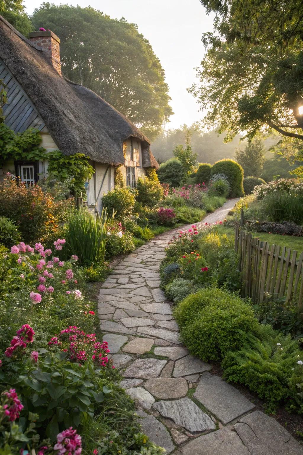 A stone pathway inviting exploration through the garden.