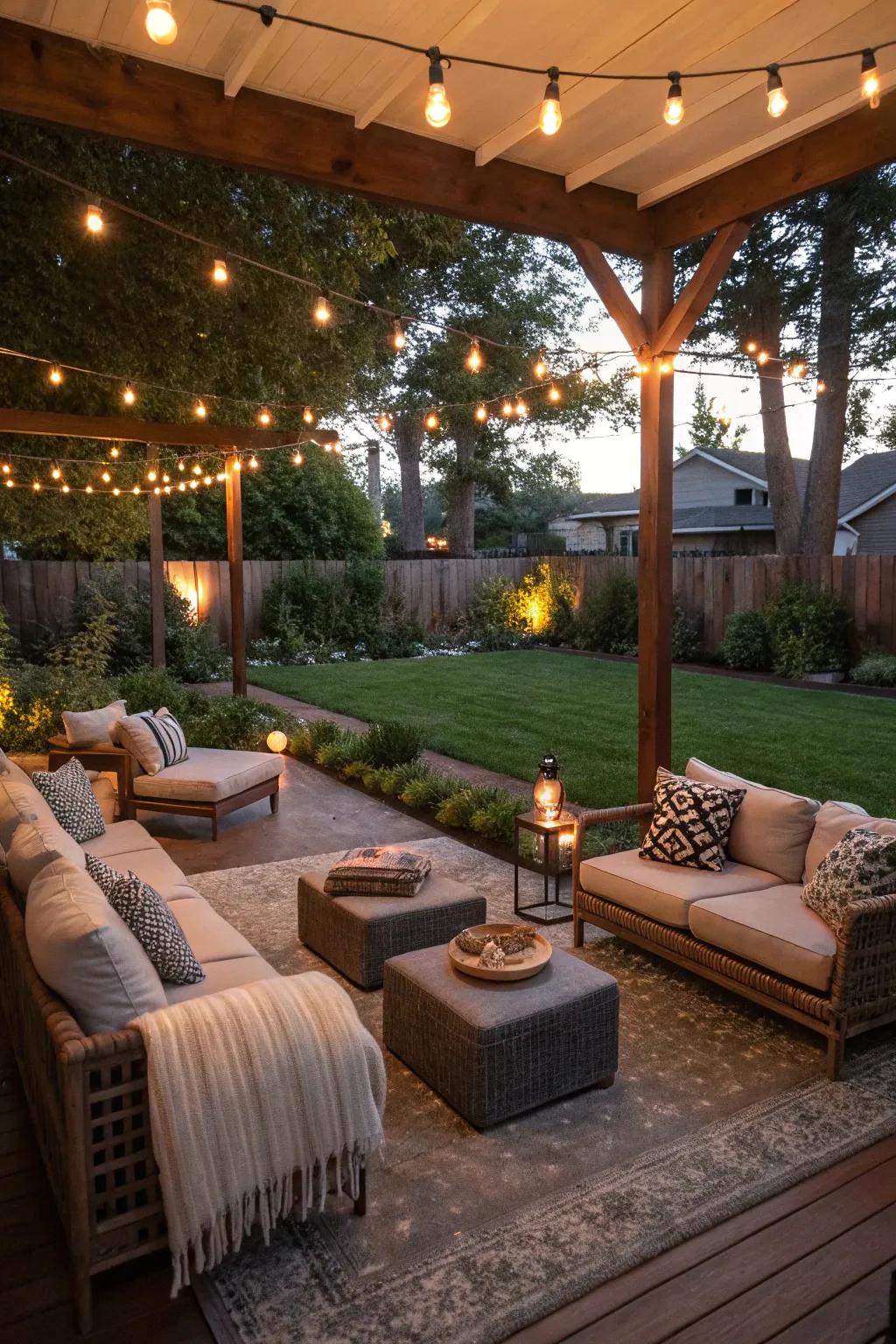 A chic lounge area offers a comfortable space for guests to unwind and socialize.