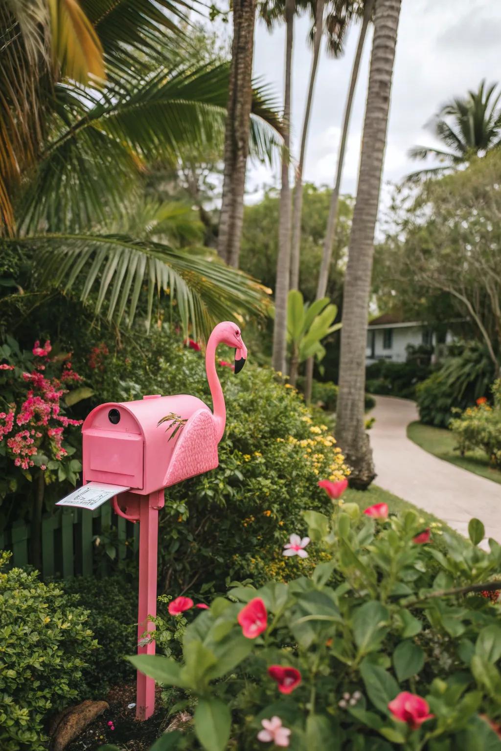 A flamingo-inspired mailbox adding a touch of the tropics.