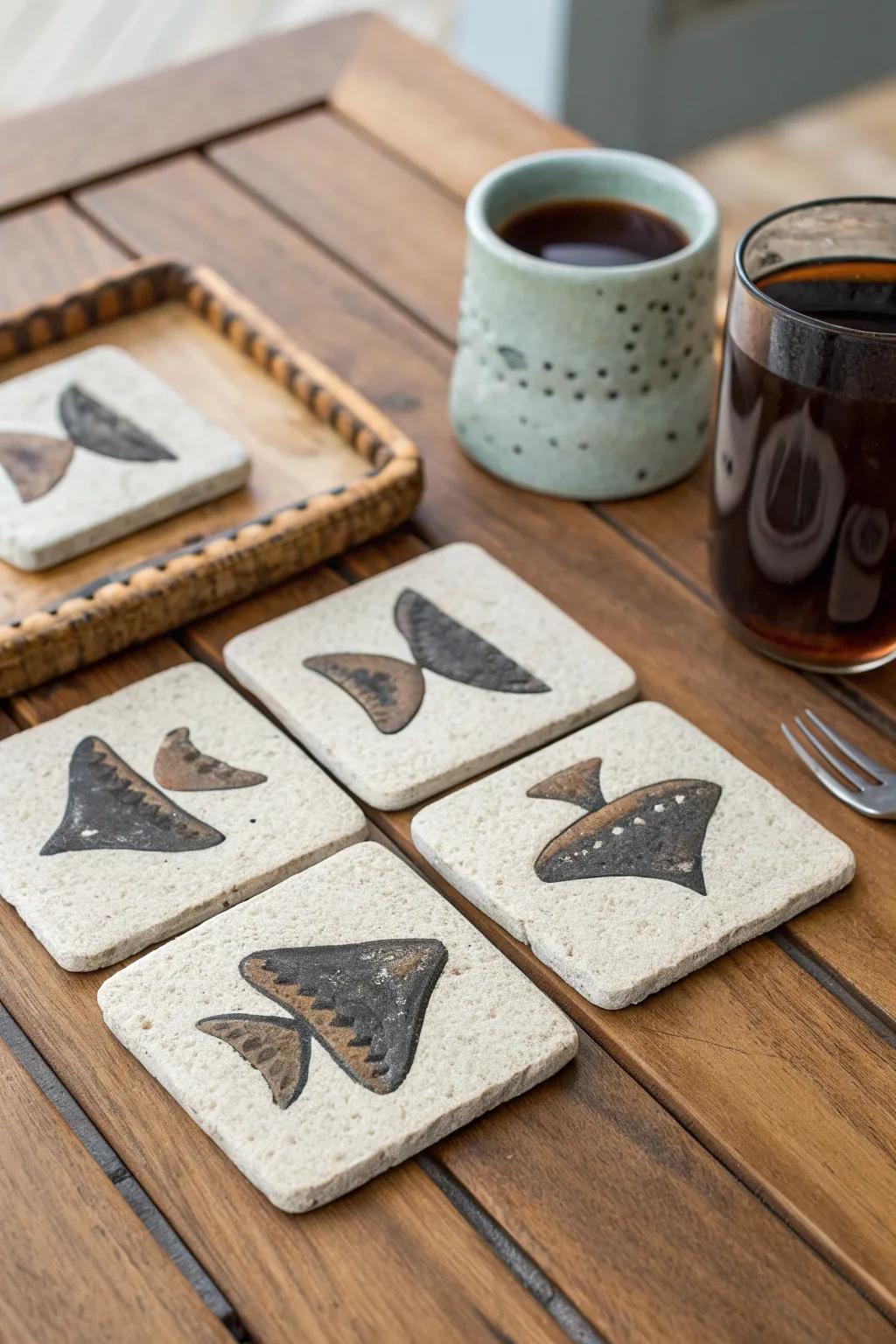 Shark tooth coasters that add a coastal touch to your gatherings.