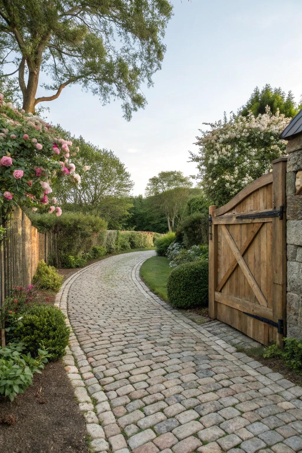 Cobblestones add a rustic touch to driveway borders.