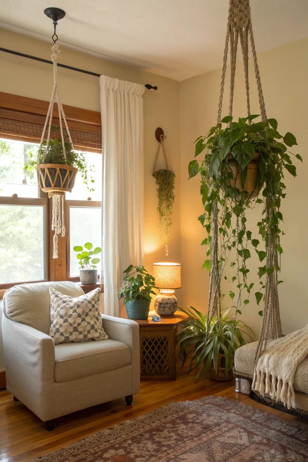 Macramé hangers add a boho touch to any room.