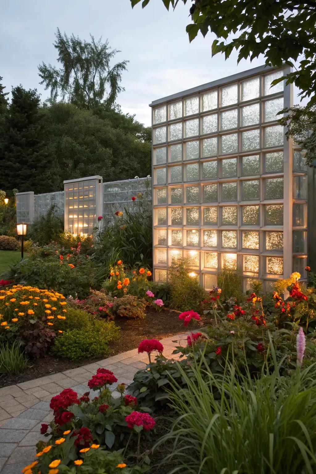 Glass blocks make an impressive garden backdrop.