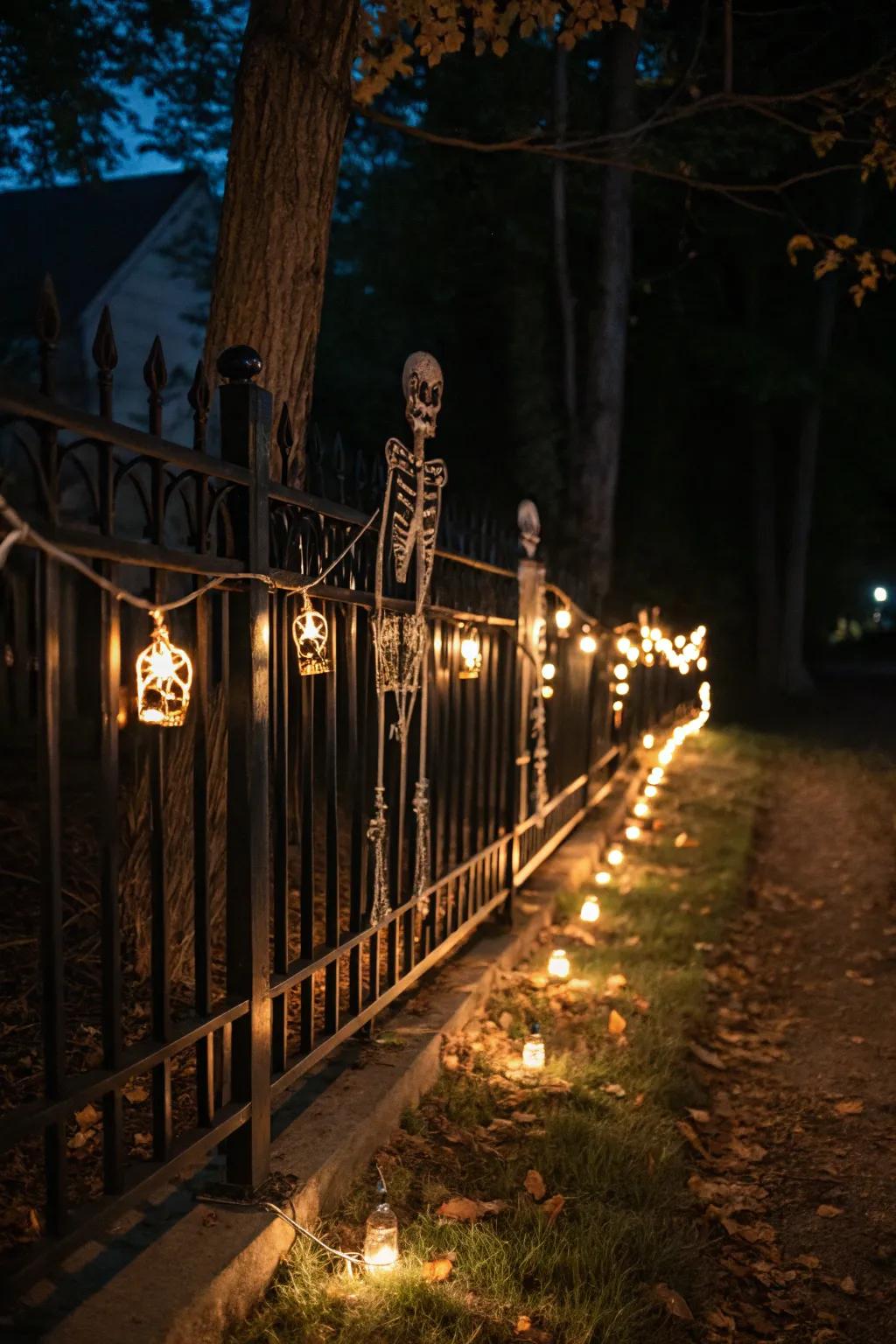 Add a macabre touch with skeleton string lights.