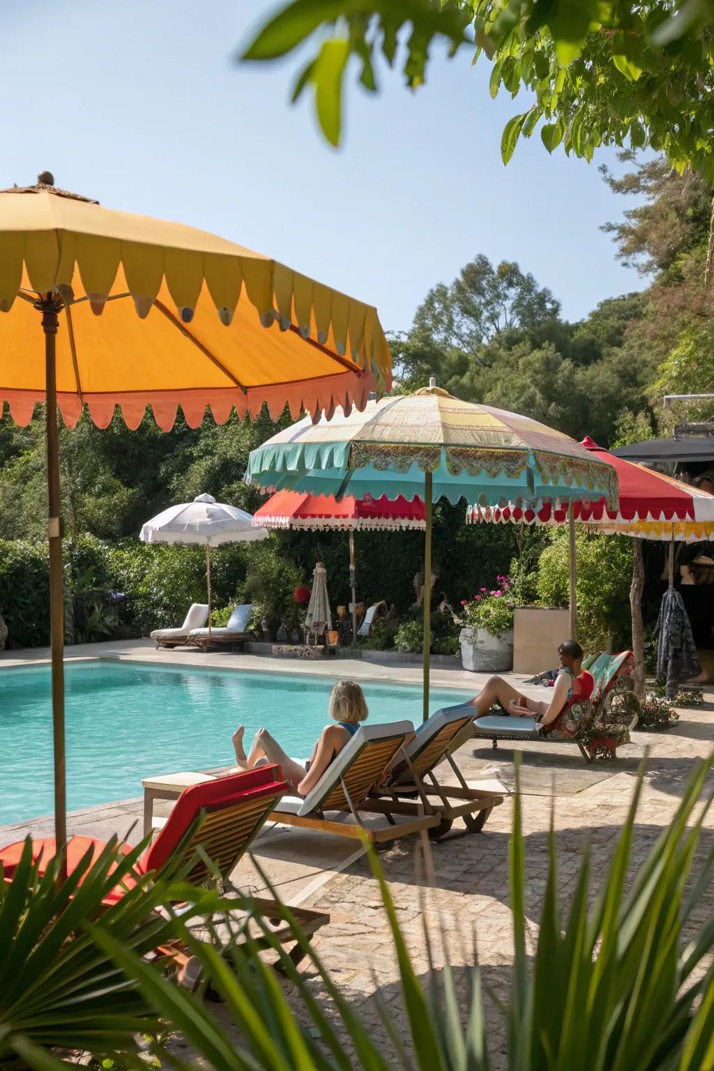 Stylish umbrellas offer shade and enhance decor.