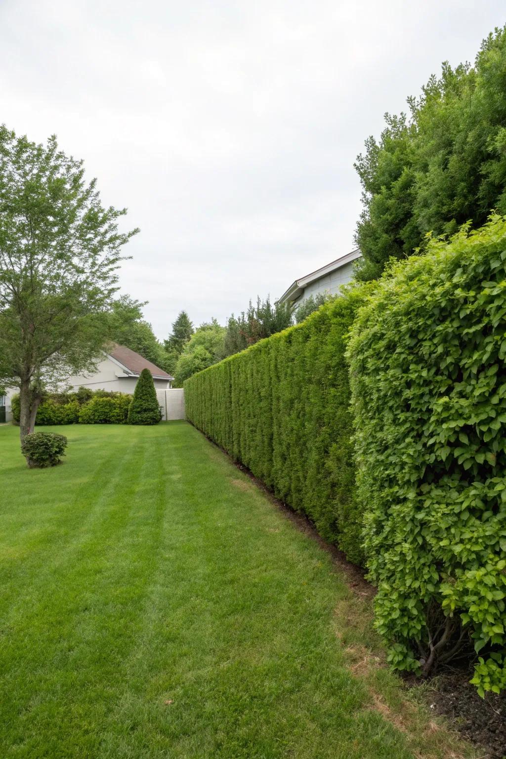 Neatly trimmed hedges create a natural and elegant property line divider.