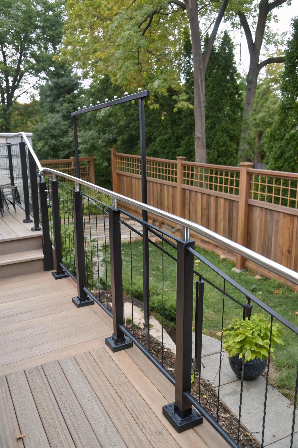 Adjustable railings offer customizable safety and views.
