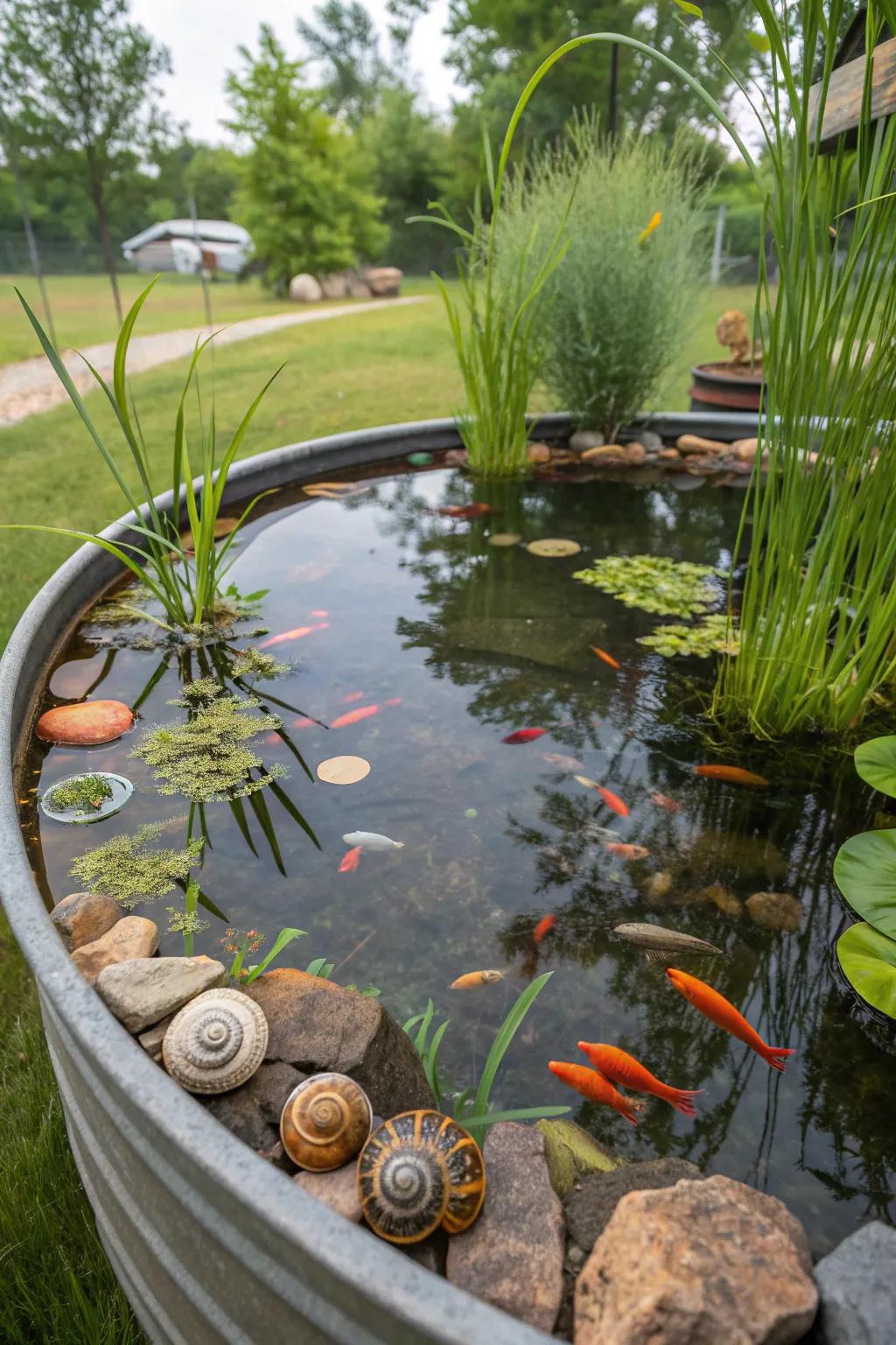 A mini ecosystem creates a lively and balanced pond environment.