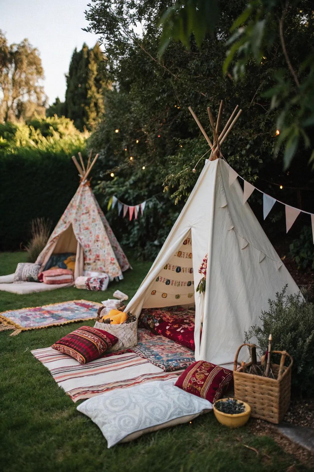 Teepees create cozy, private spaces for your guests.