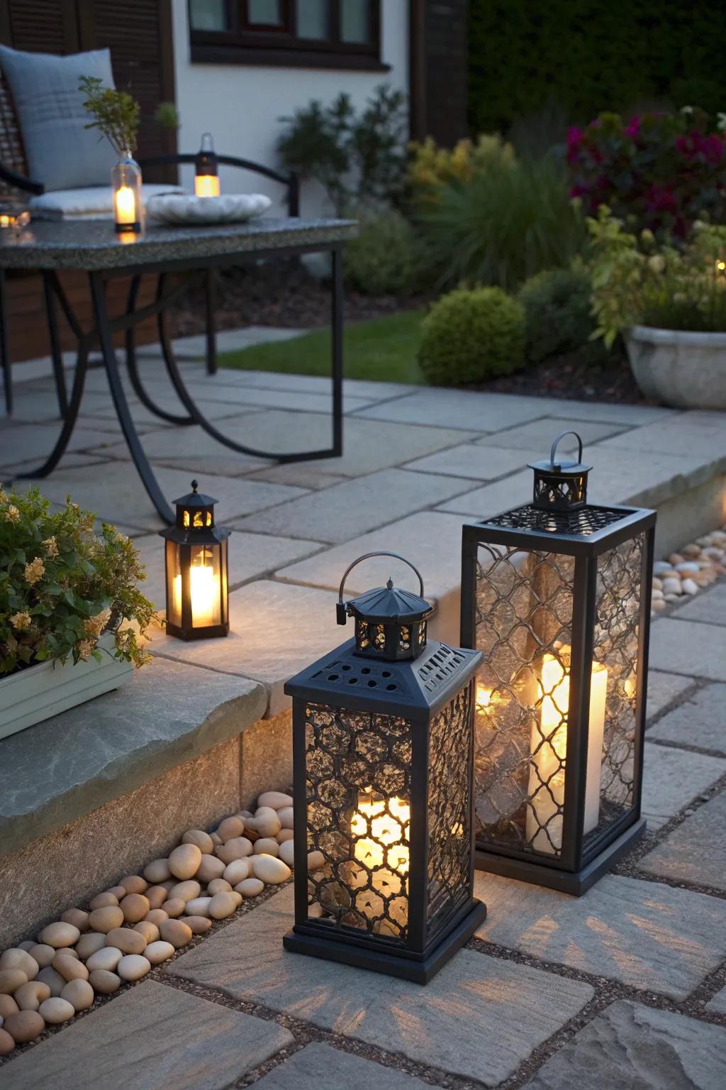 Elevate your lantern decor with stylish stone accents.