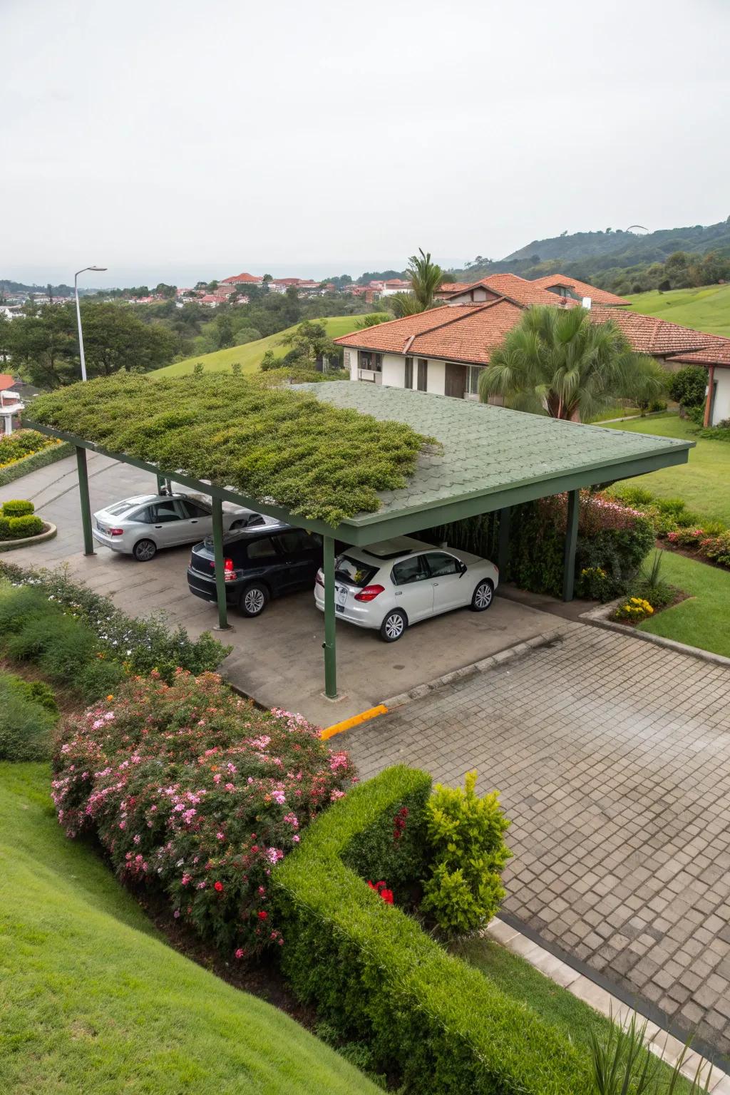 Eco-conscious and vibrant: the green roof carport.