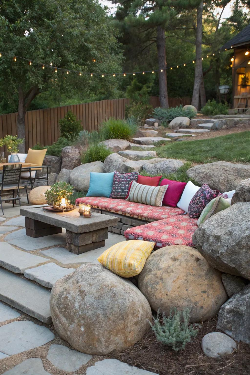 Boulders provide natural and sturdy seating options.