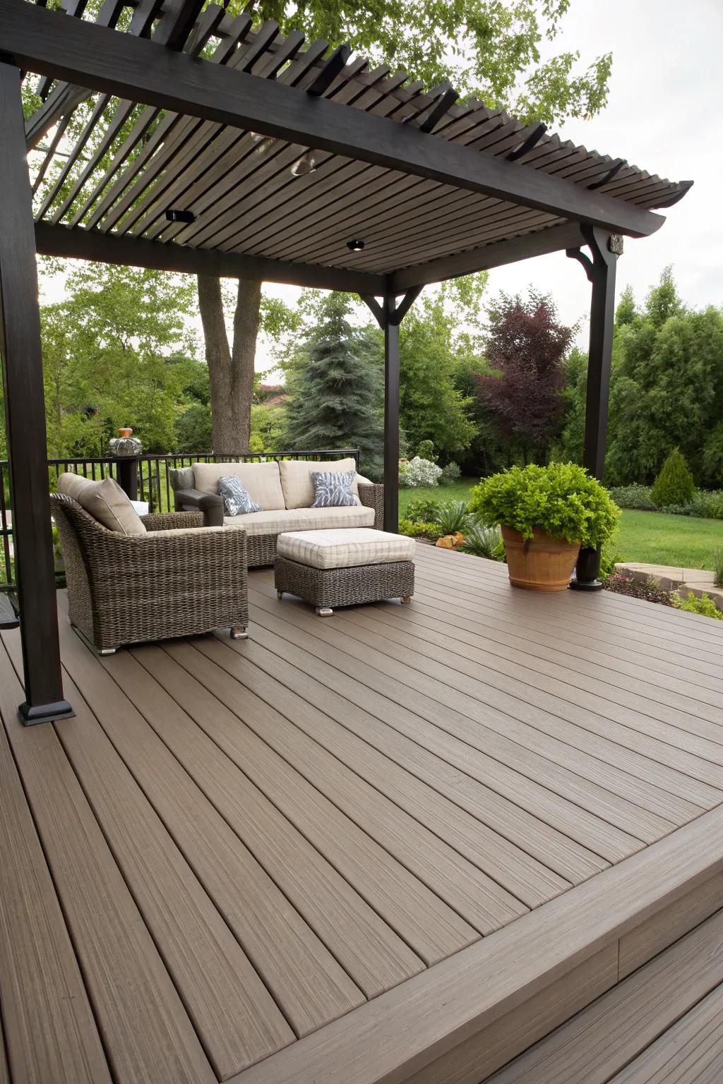 A pergola offers shade and style to this composite deck.