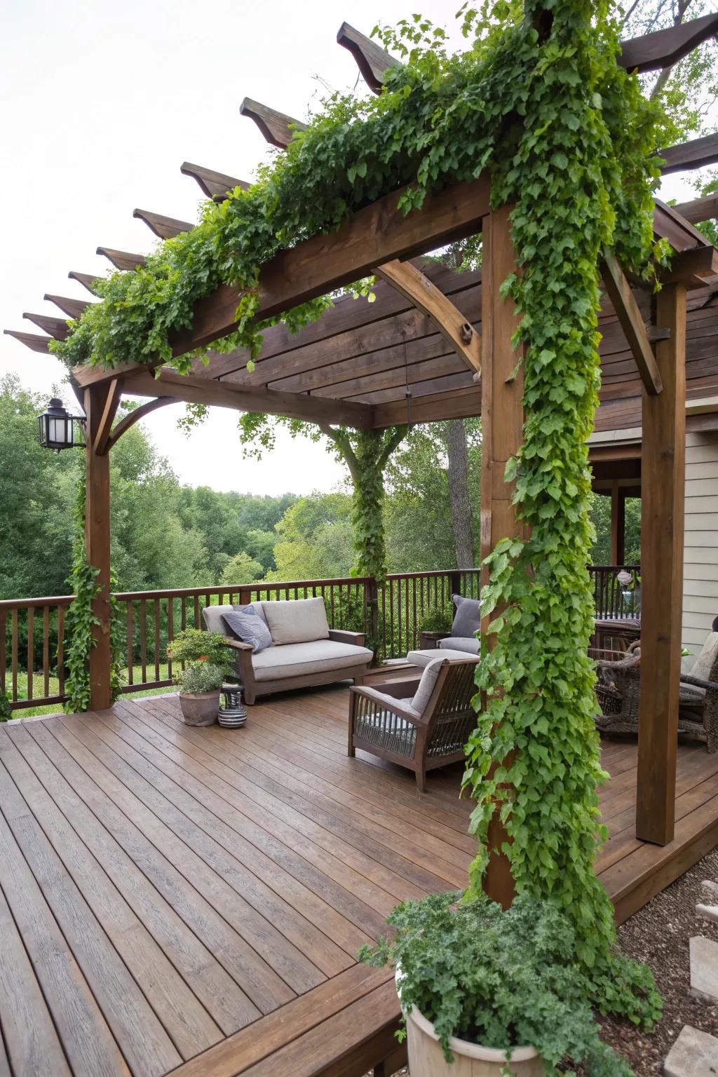 Elevate your deck with a charming pergola for shade and style.