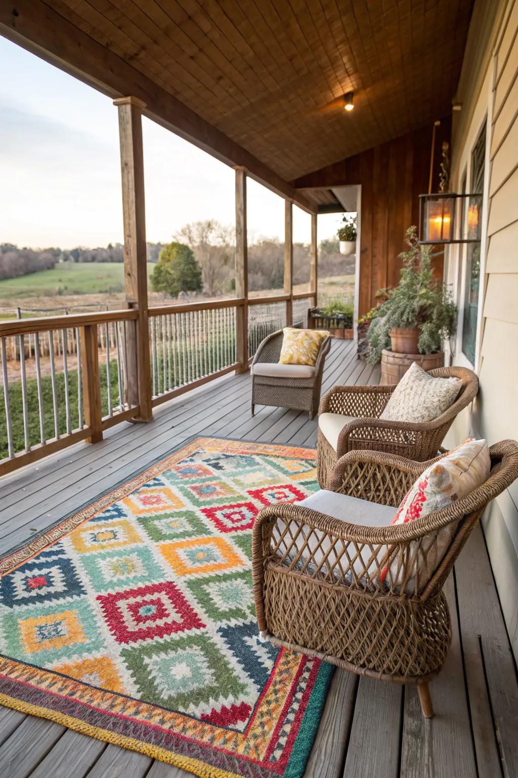 An outdoor rug ties the space together.