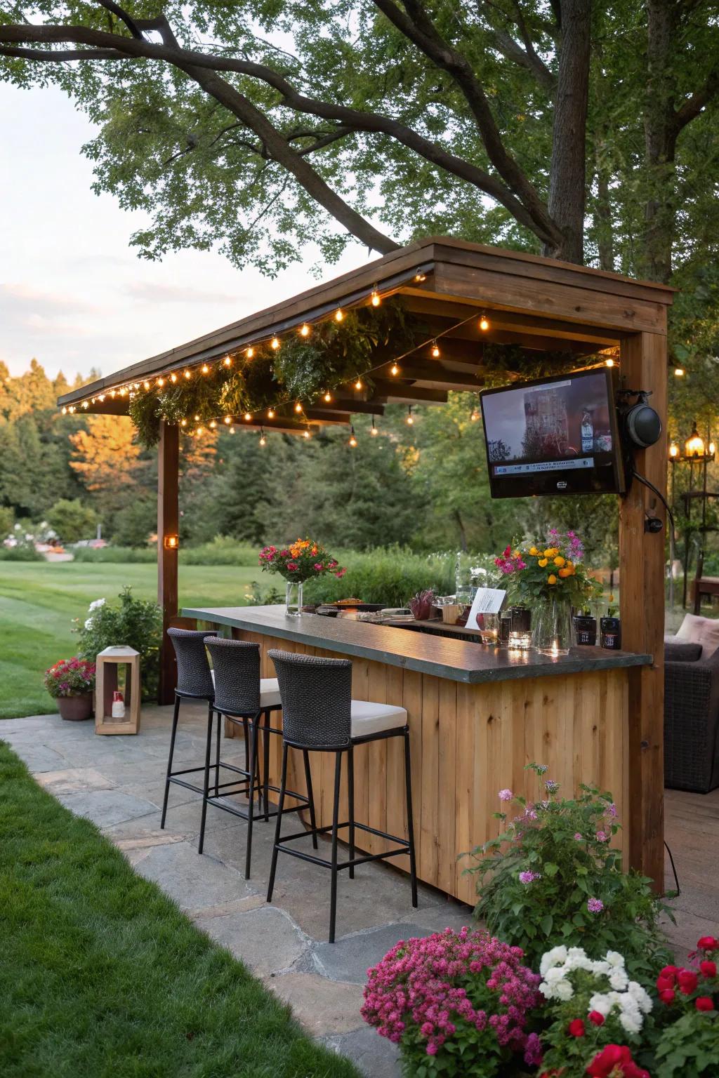 Enhance your outdoor bar experience with integrated entertainment features.