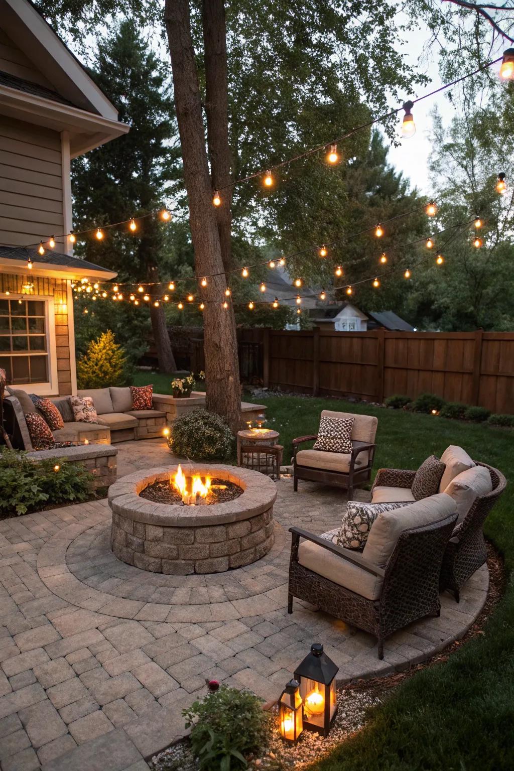 A fire pit adds warmth and a social centerpiece to your outdoor space.