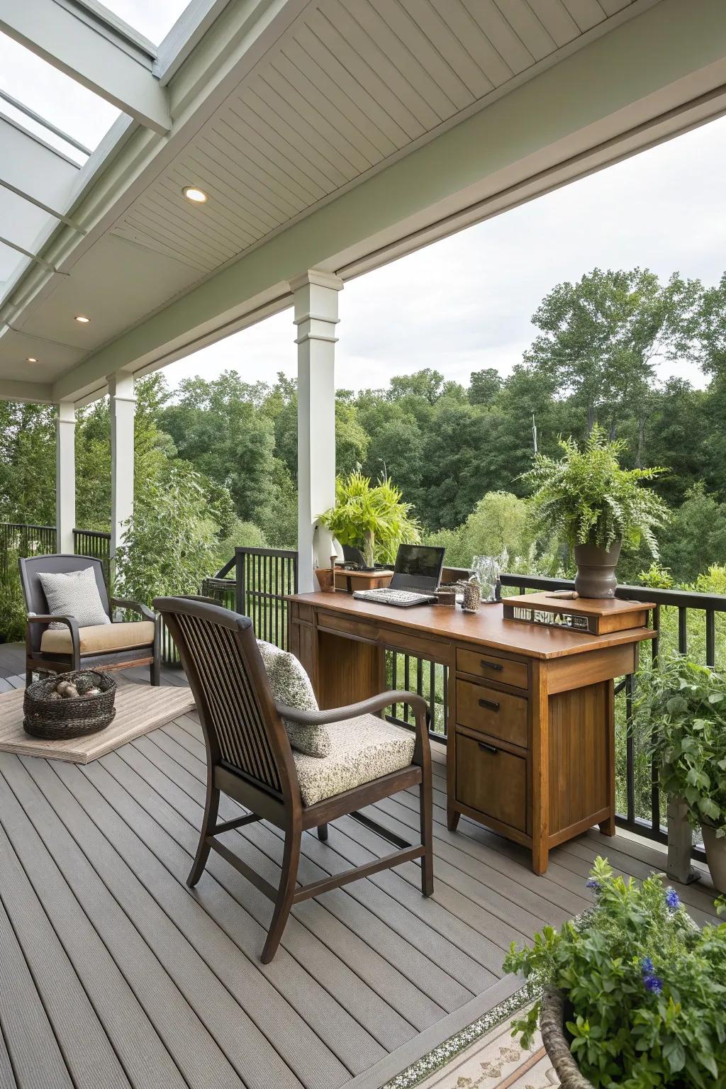 A multi-functional deck for work and play.