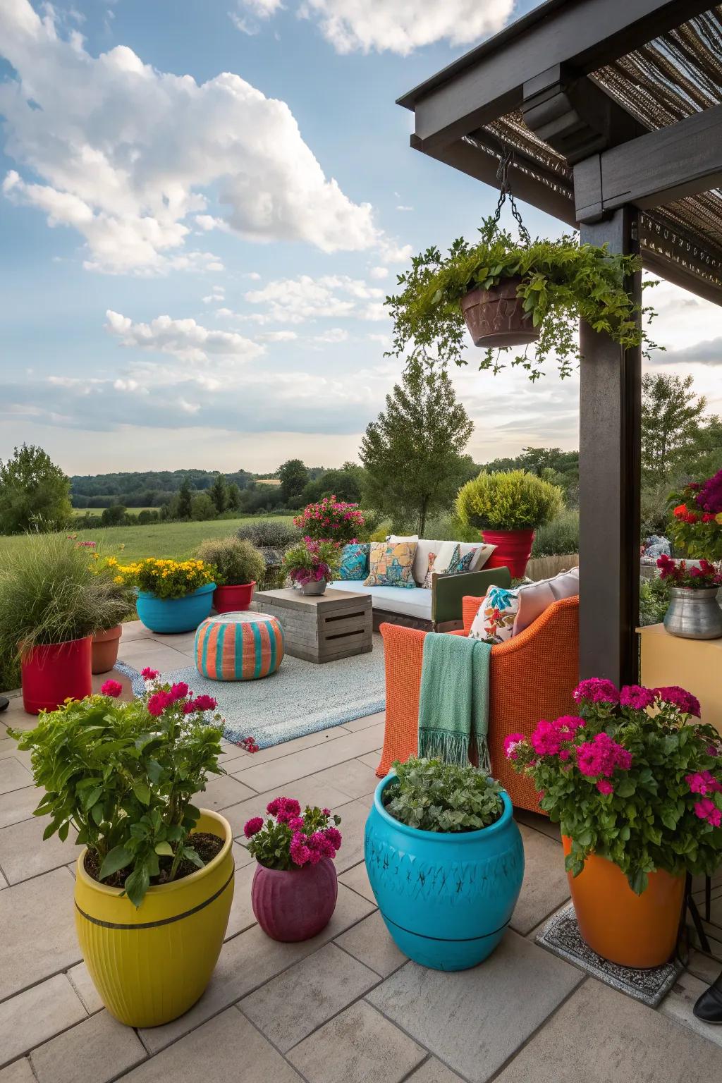A patio showcasing eclectic decor elements.