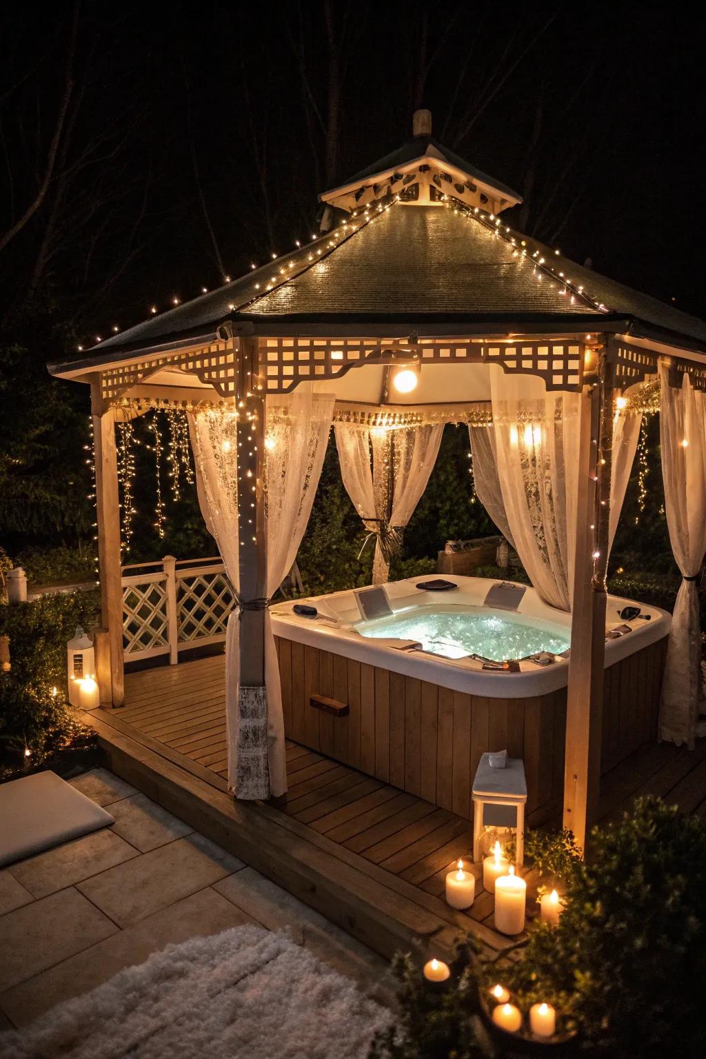 A luxurious hot tub oasis under a cozy gazebo.