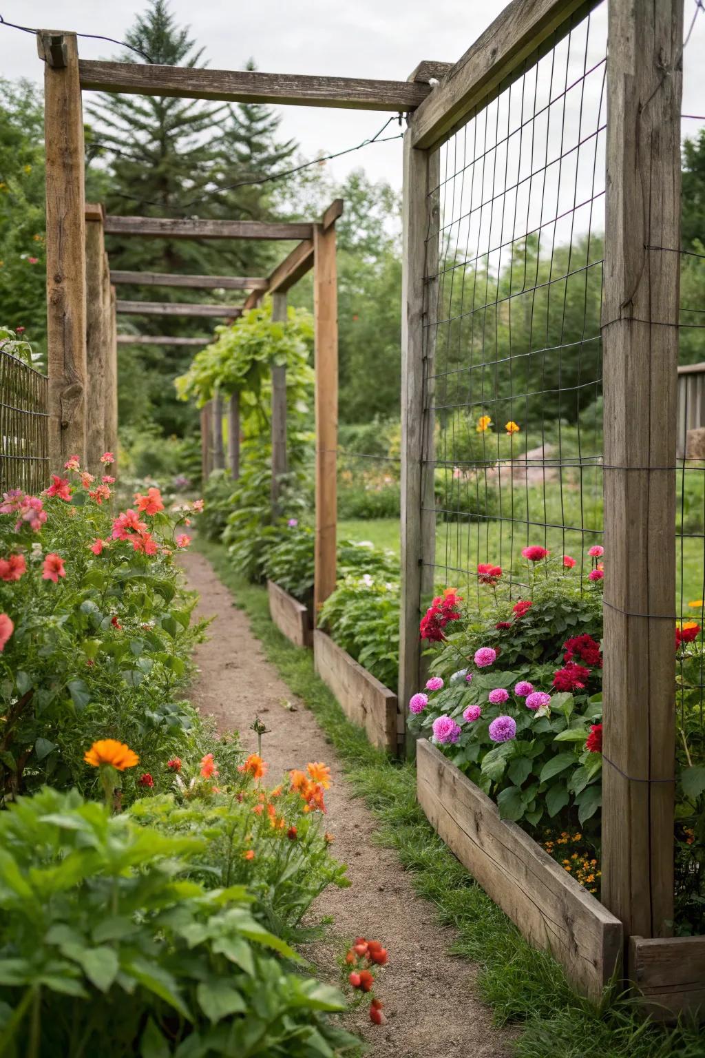 A comprehensive barrier fully enclosing a garden to deter critters.