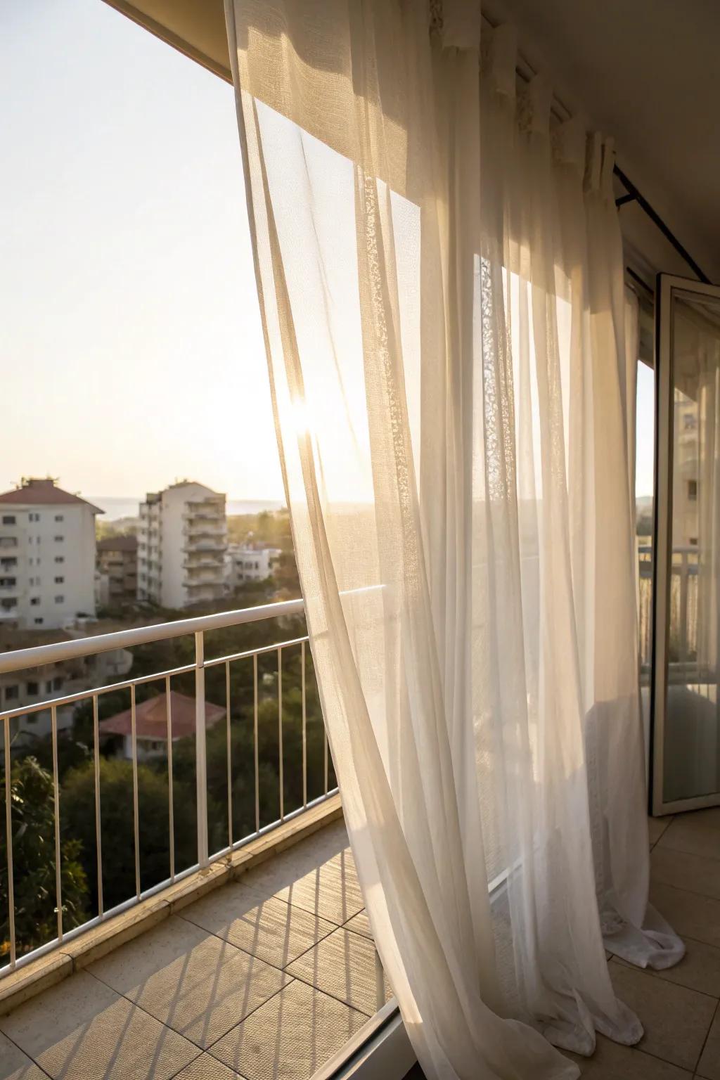 Sheer curtains offer elegance and lightness to any balcony space.