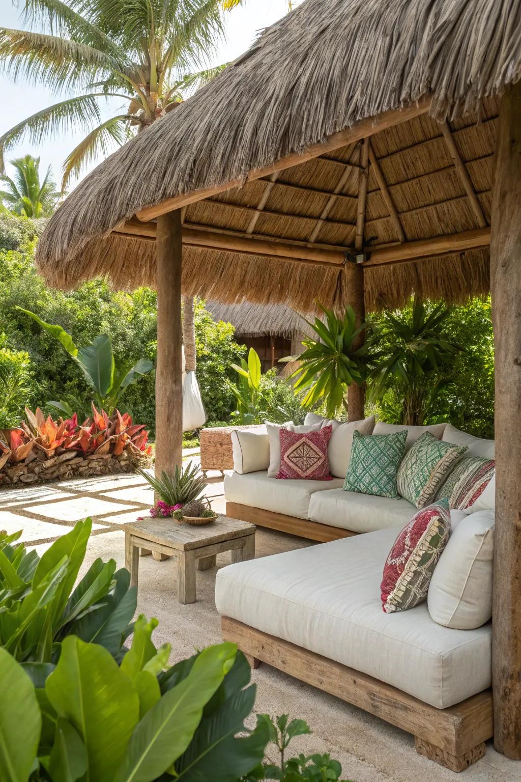 Cozy up under a palapa with comfortable seating.