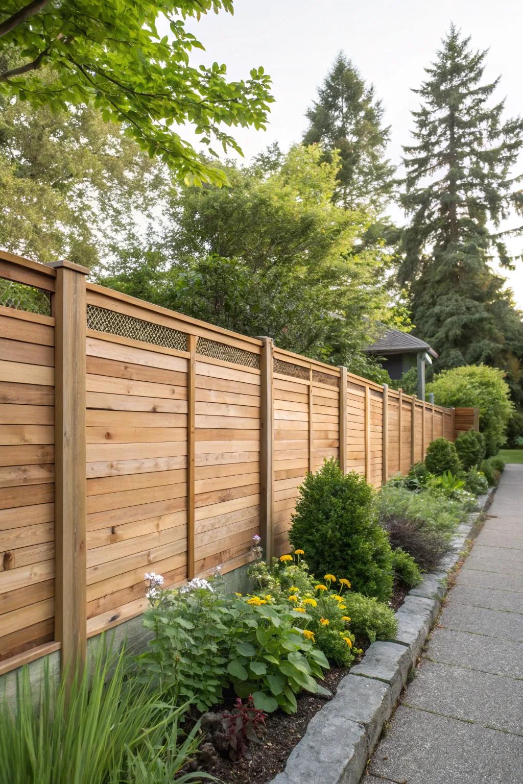 Cedar panels provide warmth and durability.