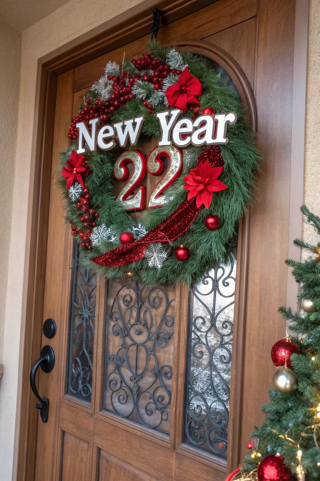 Large numerals mark the year in a bold and festive wreath.