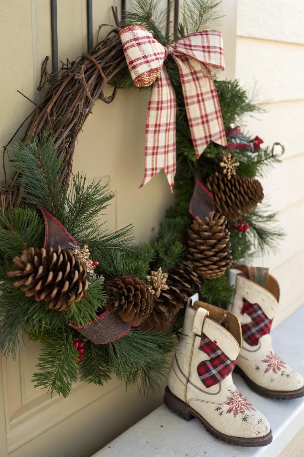Western boots add a playful, charming touch to your wreath.