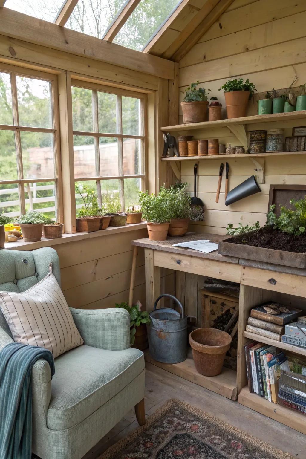 Multipurpose sheds combine storage with relaxation spaces.