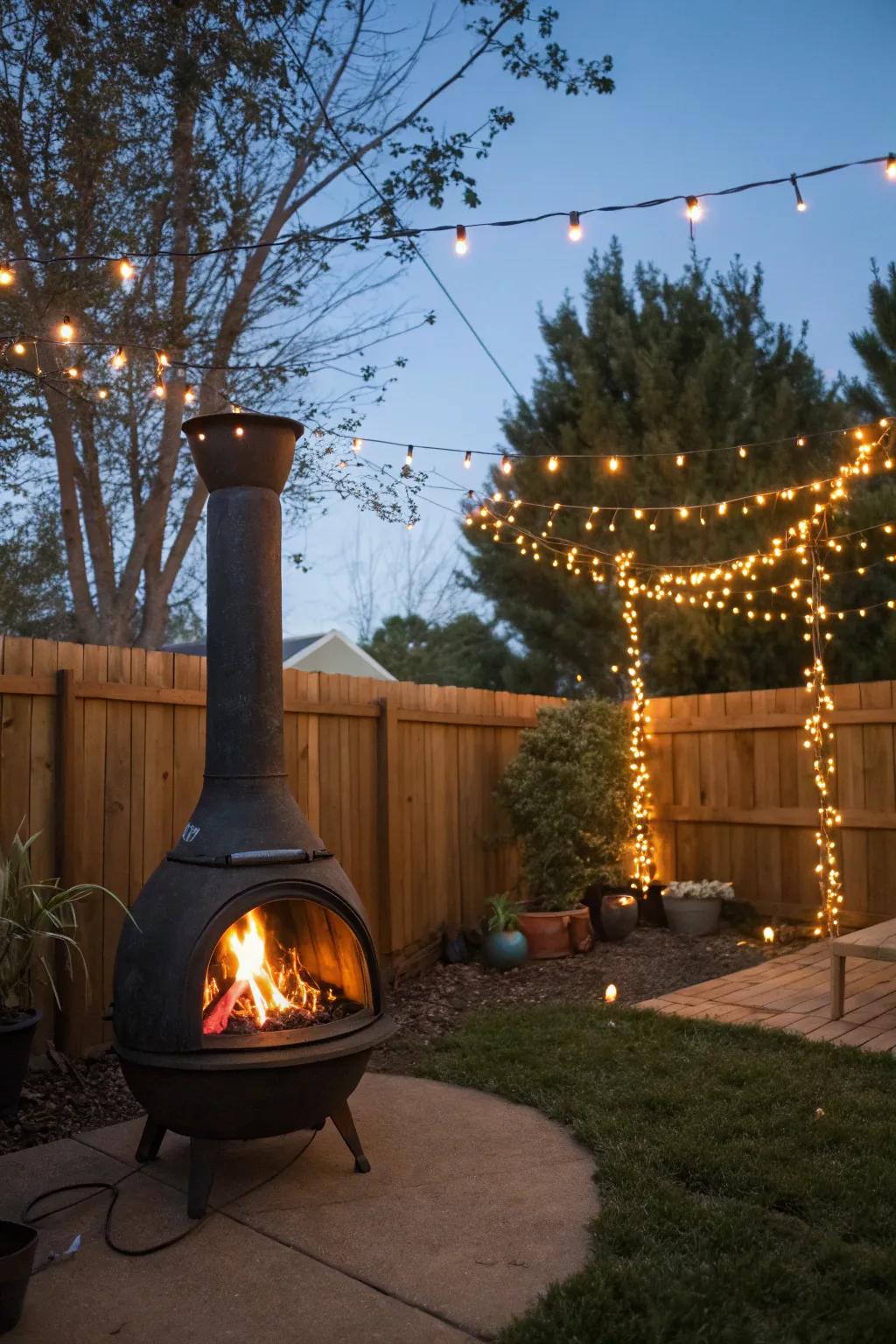 Create magic with fairy lights around your chiminea.