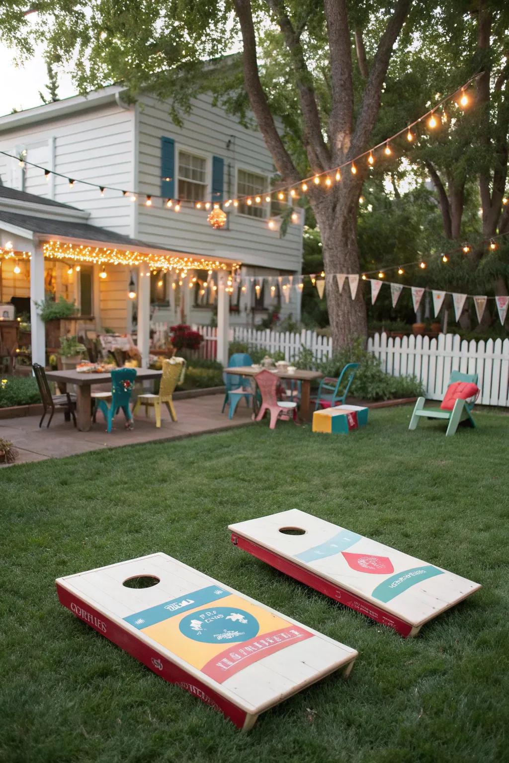 A themed cornhole night with cohesive decorations