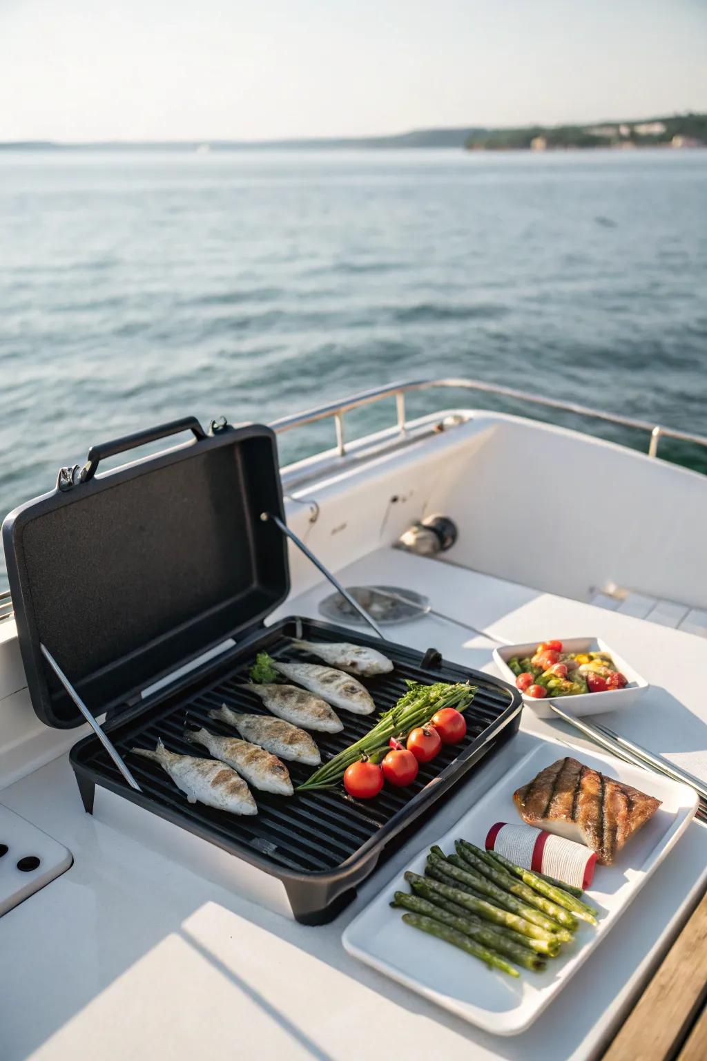 Savor the elegance of minimalist grilling on the water.