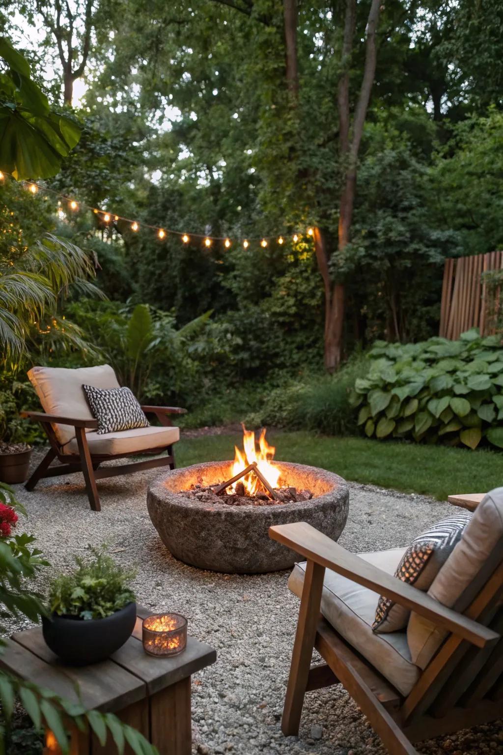 Gravel bases are practical and add texture to fire pit areas.