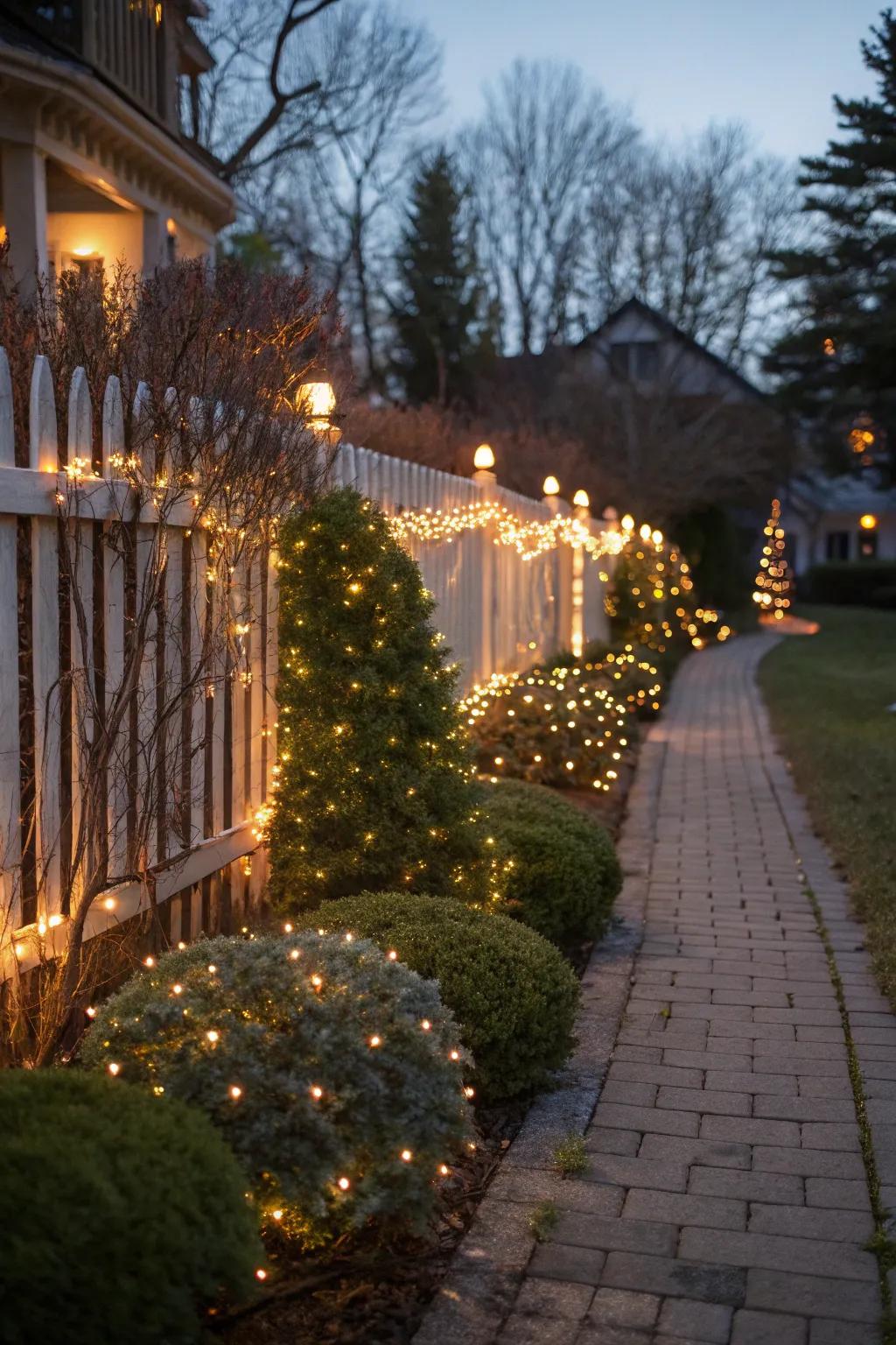 Layer your holiday decor with illuminated bushes and ground accents.